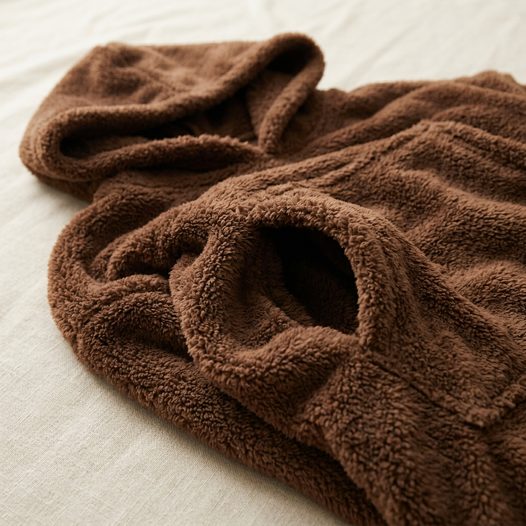 Sweat Plaid Nid Douillet – gros plan sur la polaire moelleuse, la capuche et la poche kangourou
