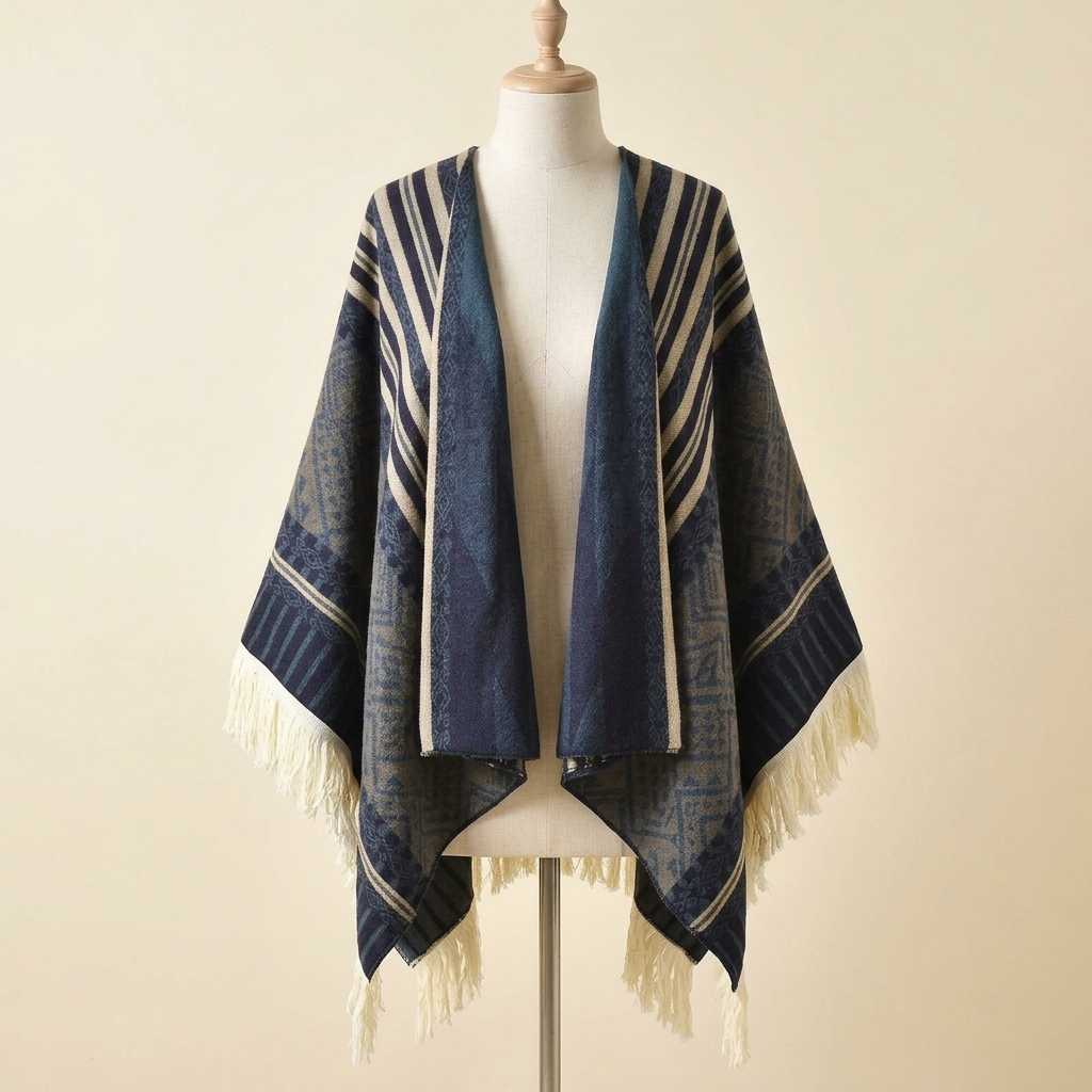 Poncho Éclat Nomade bleu nuit sur buste