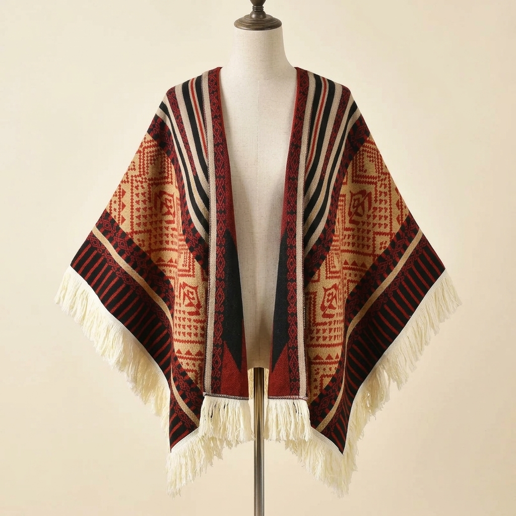 Poncho Éclat Nomade bordeaux terracotta sur buste