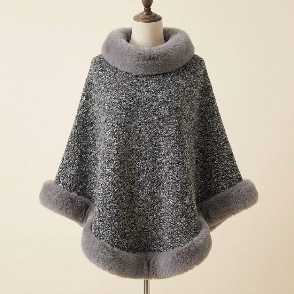 Cape Renarde Velours – coloris Gris, présenté sur mannequin couture