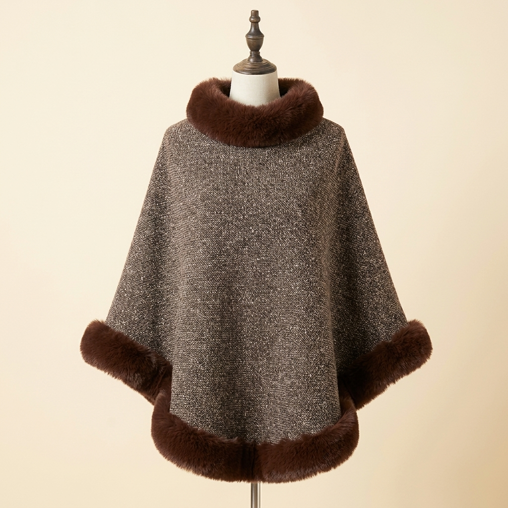 Cape Renarde Velours – coloris Marron, présenté sur mannequin couture