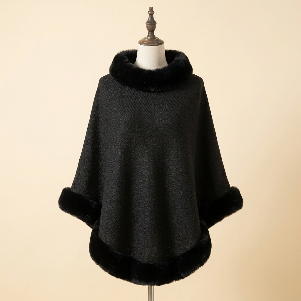Cape Renarde Velours – coloris Noir, présenté sur mannequin couture