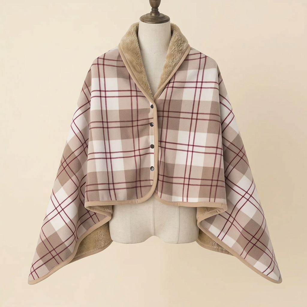 Châle-Plaid Câlin – coloris Beige rosé, présenté sur mannequin couture