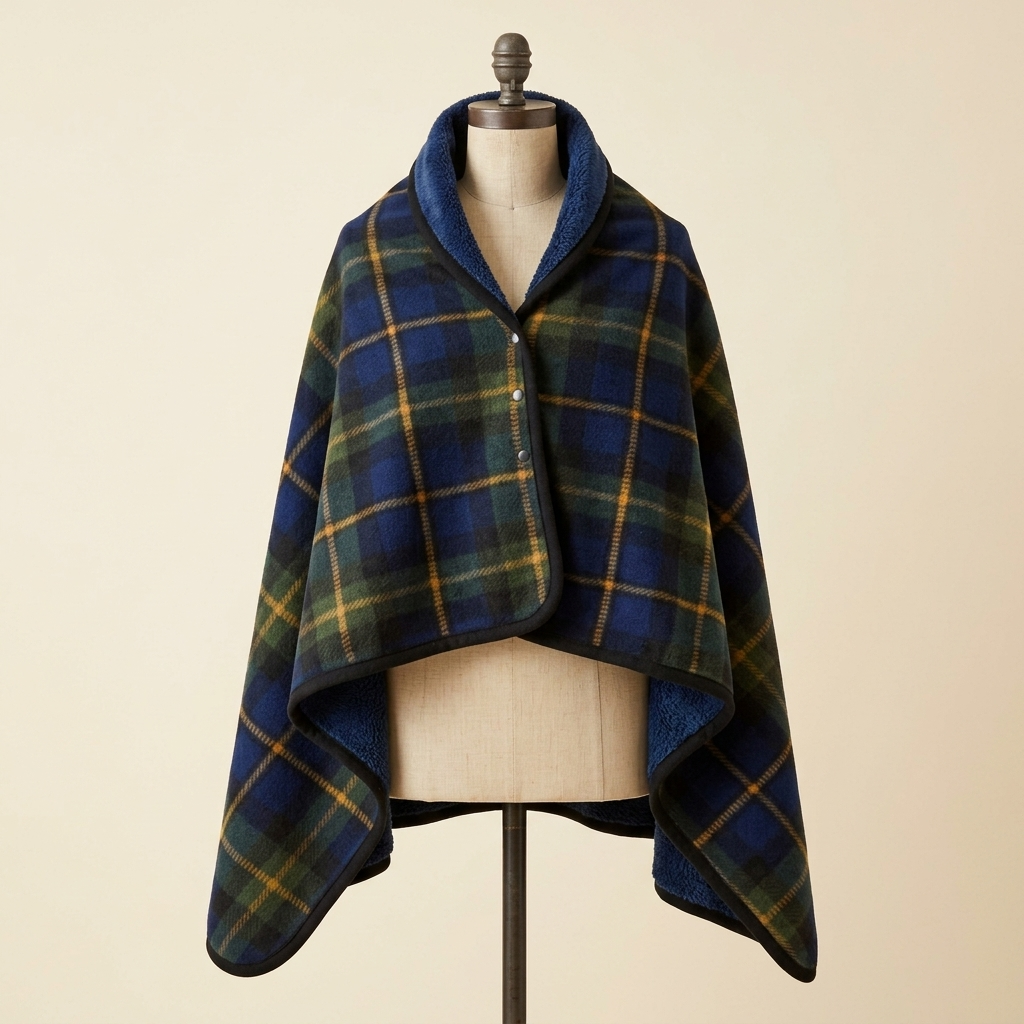 Châle-Plaid Câlin – coloris Gris bleuté, présenté sur mannequin couture