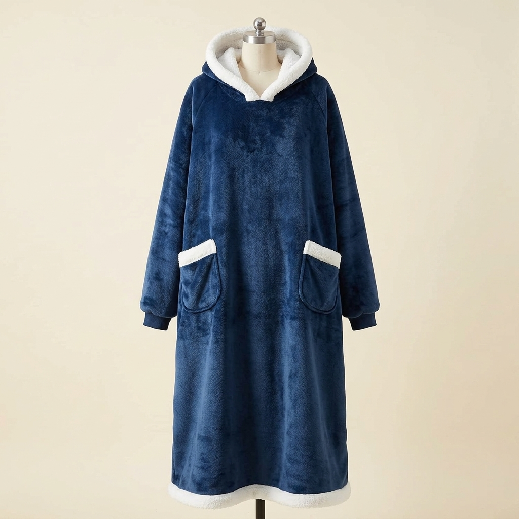 Cocon Polaire XXL – coloris Bleu marine, présenté sur mannequin couture