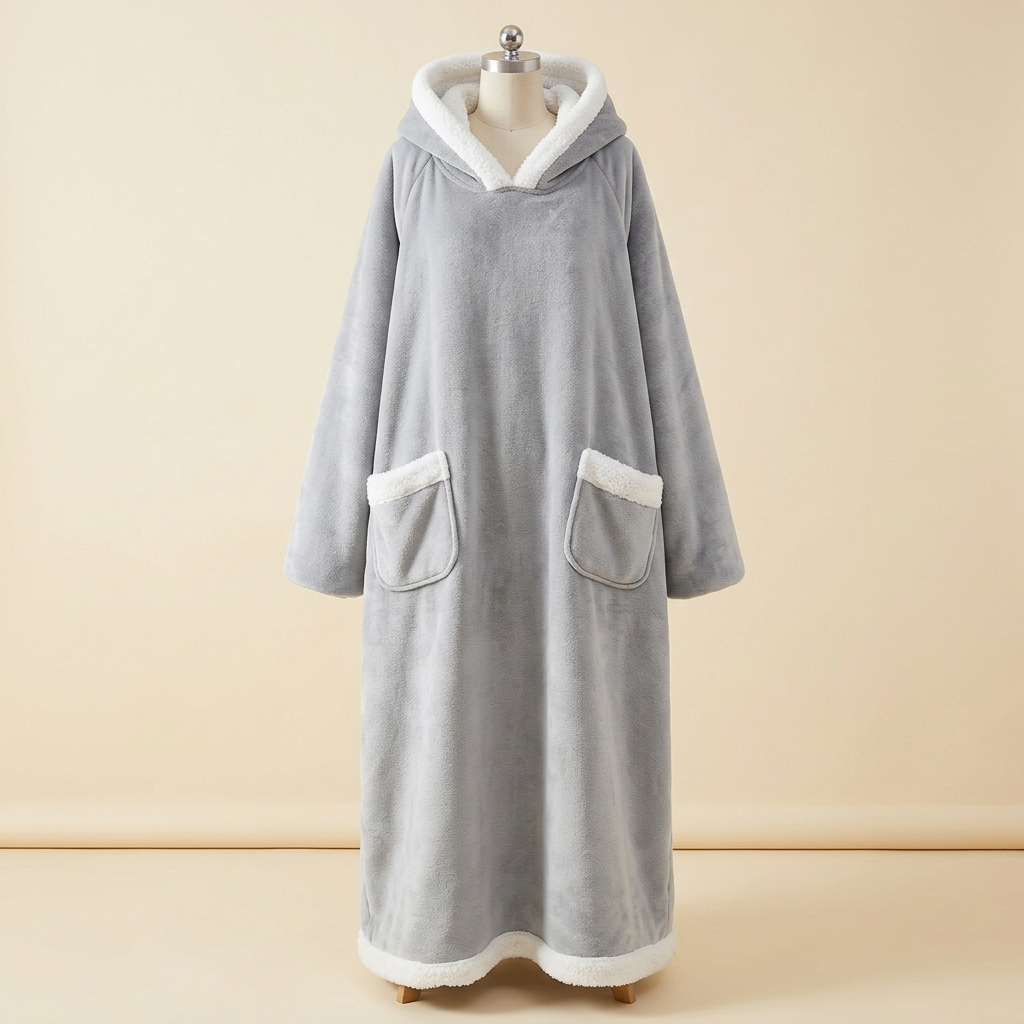 Cocon Polaire XXL – coloris Gris, présenté sur mannequin couture