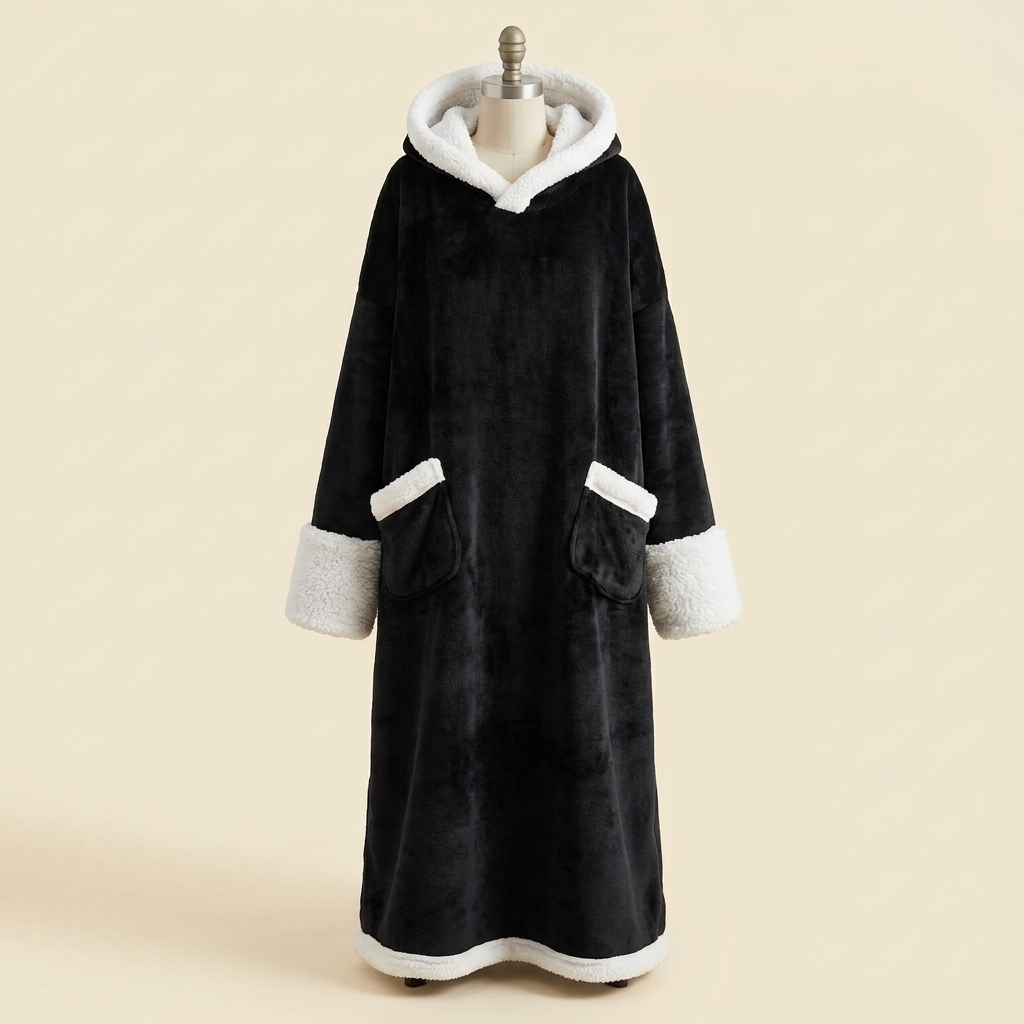 Cocon Polaire XXL – coloris Noir, présenté sur mannequin couture