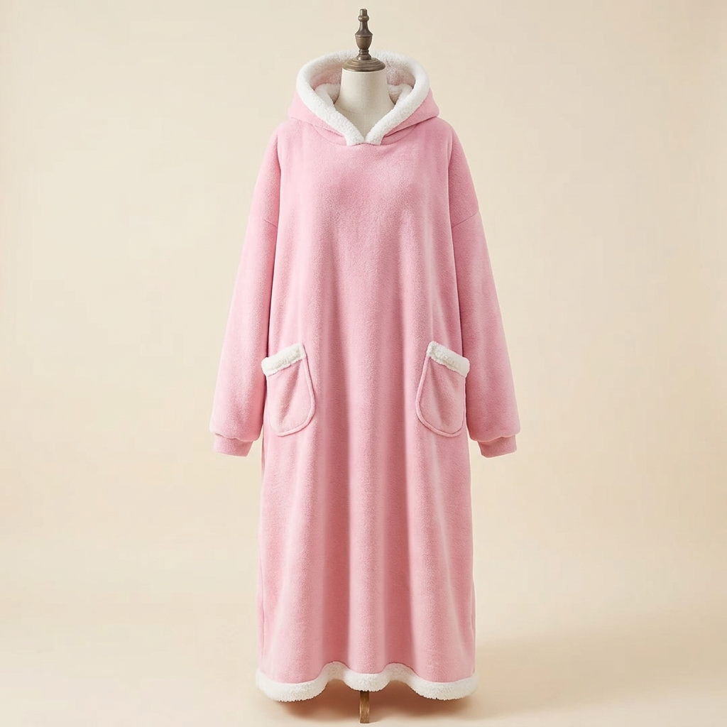 Cocon Polaire XXL – coloris Rose, présenté sur mannequin couture