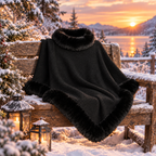 Cape Renarde Velours posée sur un banc en bois au coucher du soleil, en hiver