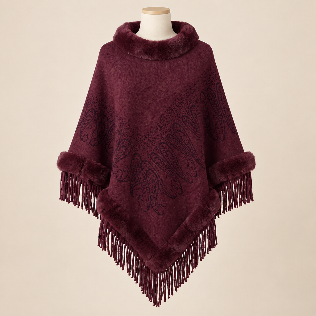 Cape Hiver Chic présentée sur mannequin, fond beige