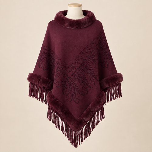 Cape Hiver Chic présentée sur mannequin, fond beige