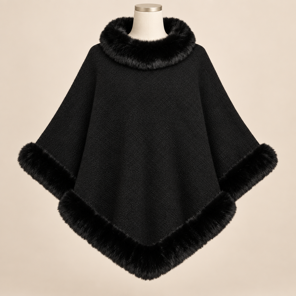 Cape Renarde Velours présentée sur mannequin, fond beige