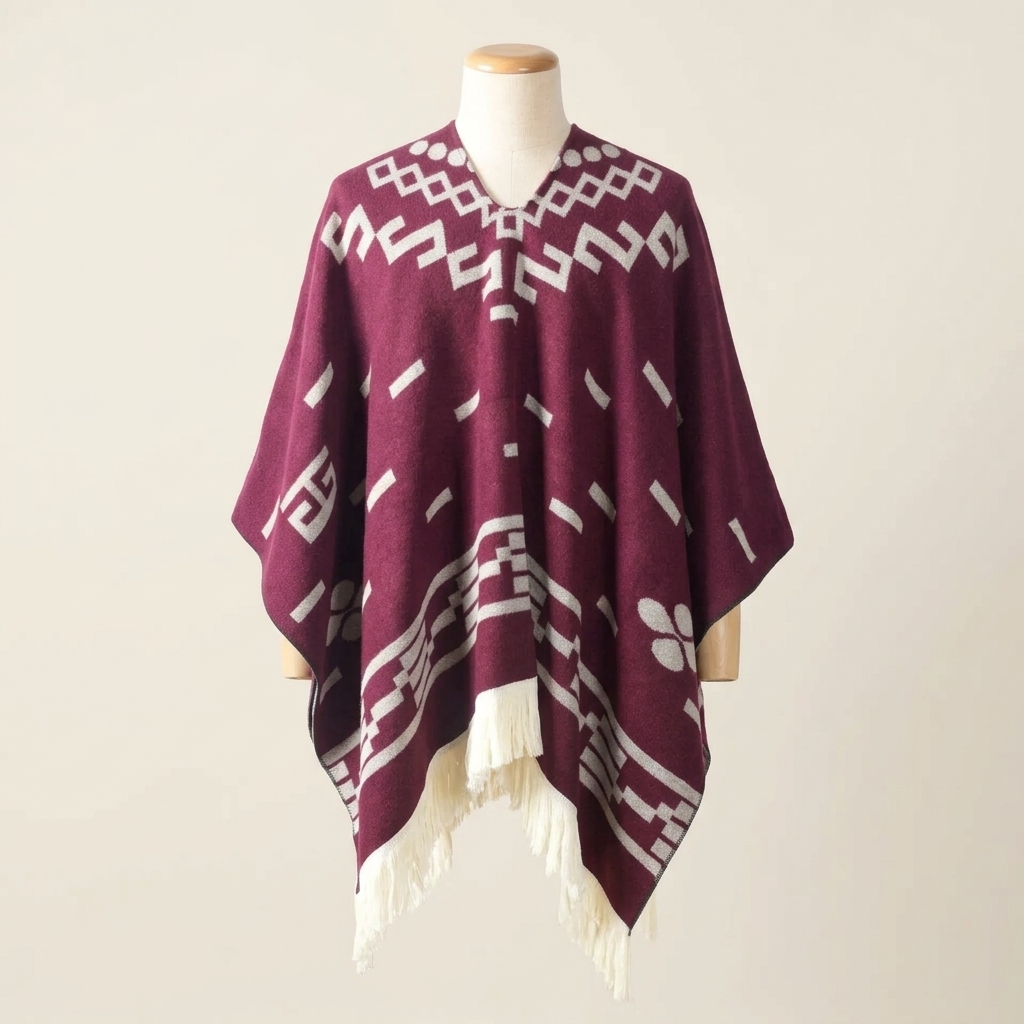 Poncho Homme Rancho – coloris Bordeaux, présenté sur mannequin couture