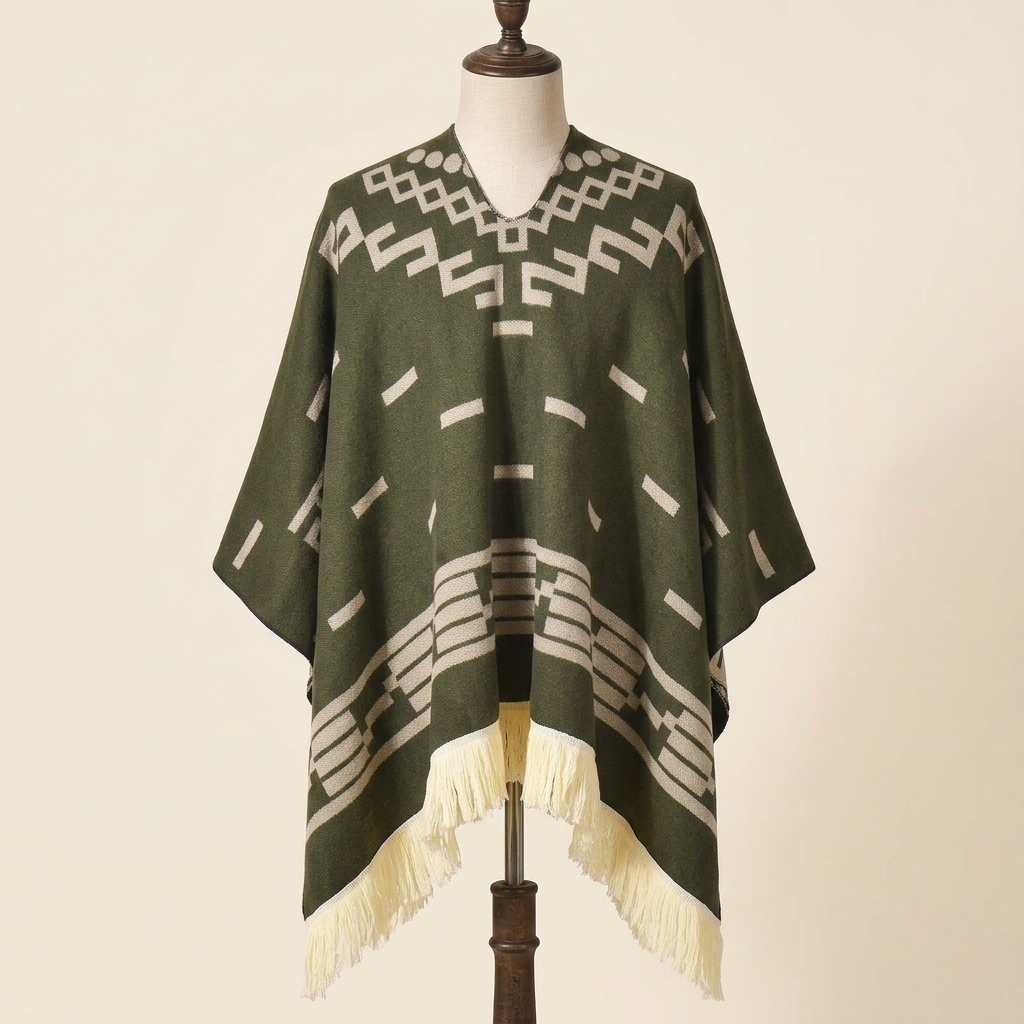 Poncho Homme Rancho – coloris Vert kaki, présenté sur mannequin couture
