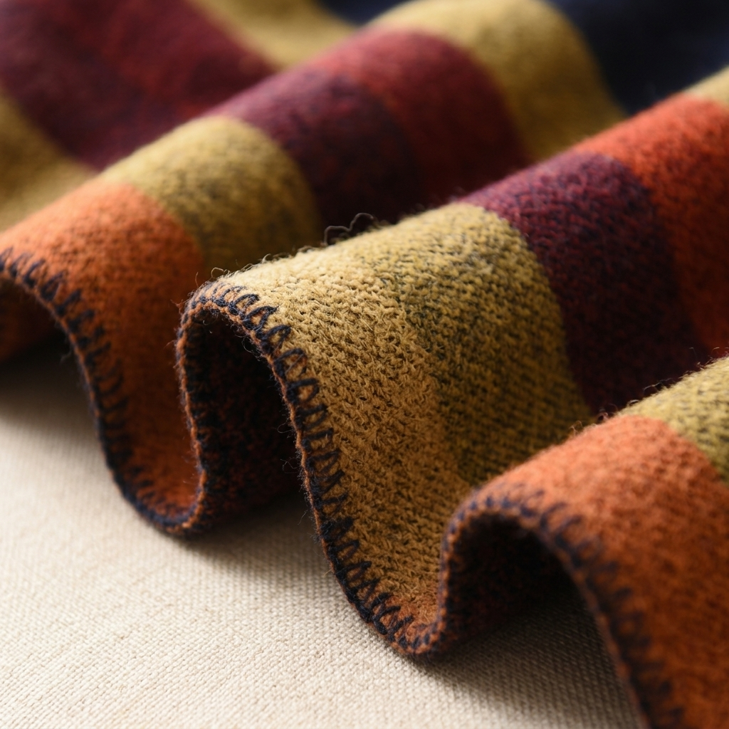 Poncho Douceur Rayé – gros plan sur la maille douce, les bandes de couleur et la bordure surpiquée