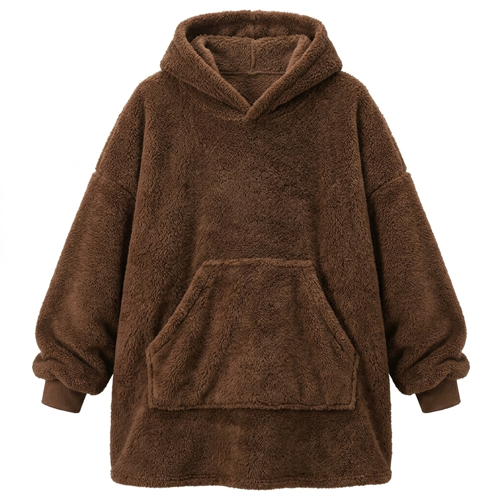 Sweat Plaid Nid Douillet café, sweat à capuche oversize en polaire double face, sur fond blanc