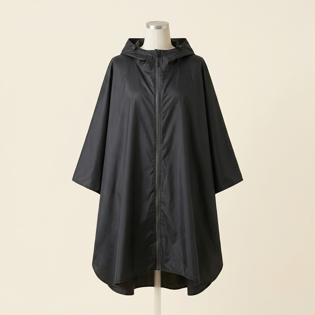 Poncho de Pluie Averse – coloris Noir, présenté sur mannequin couture