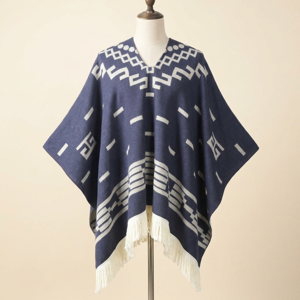 Poncho Homme Rancho – coloris Bleu marine, présenté sur mannequin couture