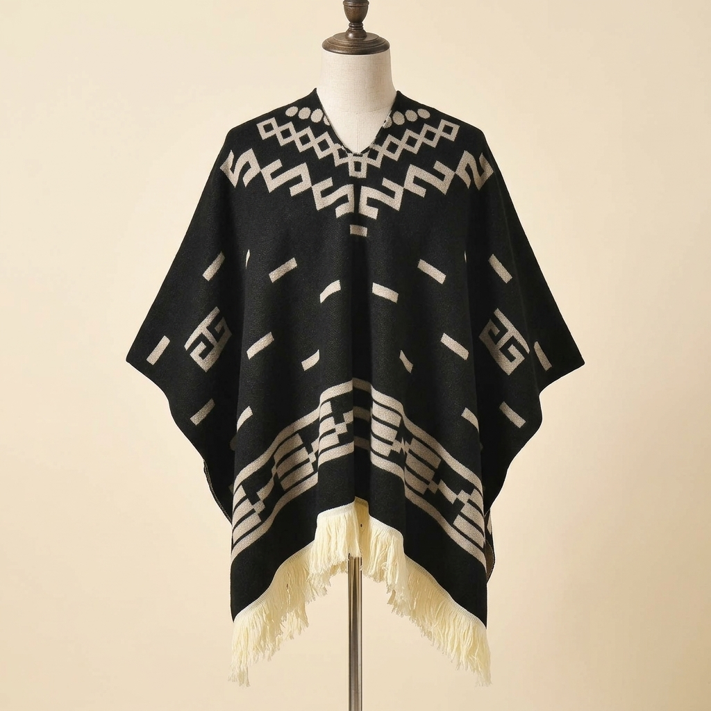 Poncho Homme Rancho – coloris Noir, présenté sur mannequin couture