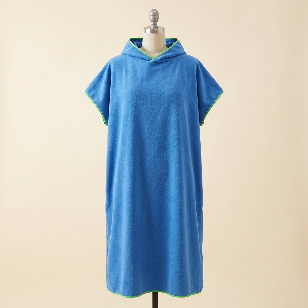 Peignoir Vague Express – coloris Bleu, présenté sur mannequin couture
