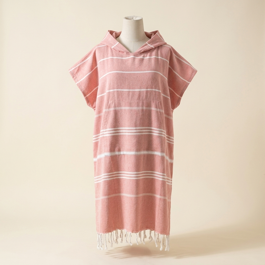 Poncho Fouta Bord de Mer – coloris Framboise, présenté sur mannequin couture