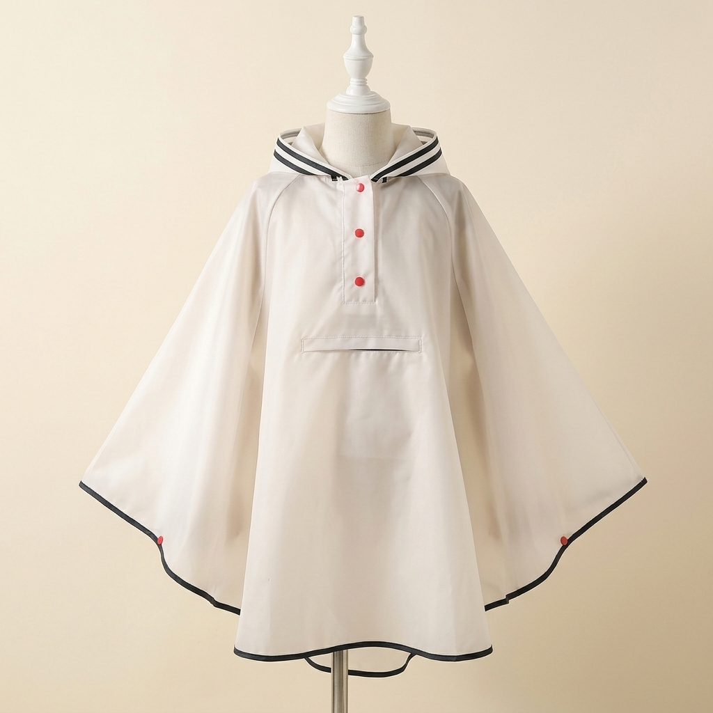 Poncho Petit Explorateur – coloris Blanc, présenté sur mannequin couture enfant