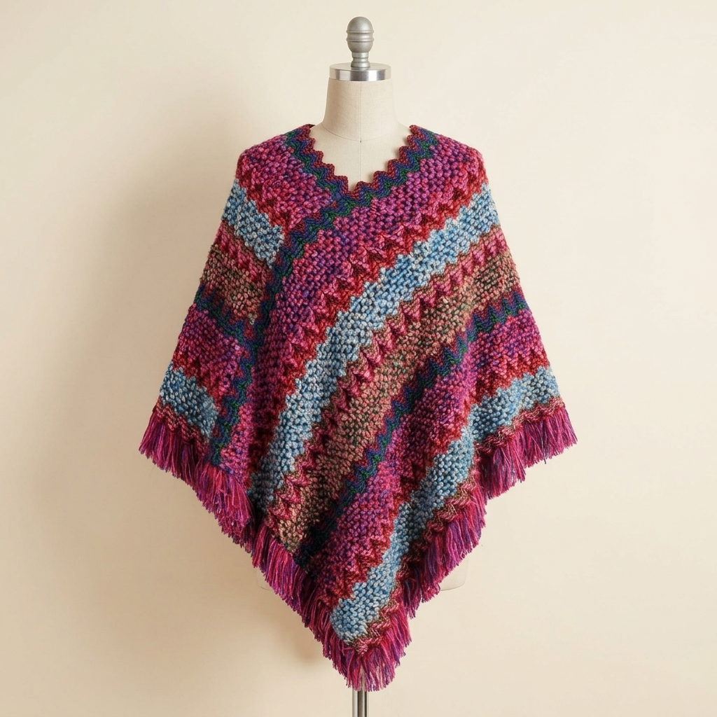 Poncho Yourte Douce – coloris Rose, présenté sur mannequin couture