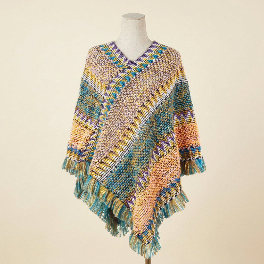 Poncho Yourte Douce – coloris Vert, présenté sur mannequin couture