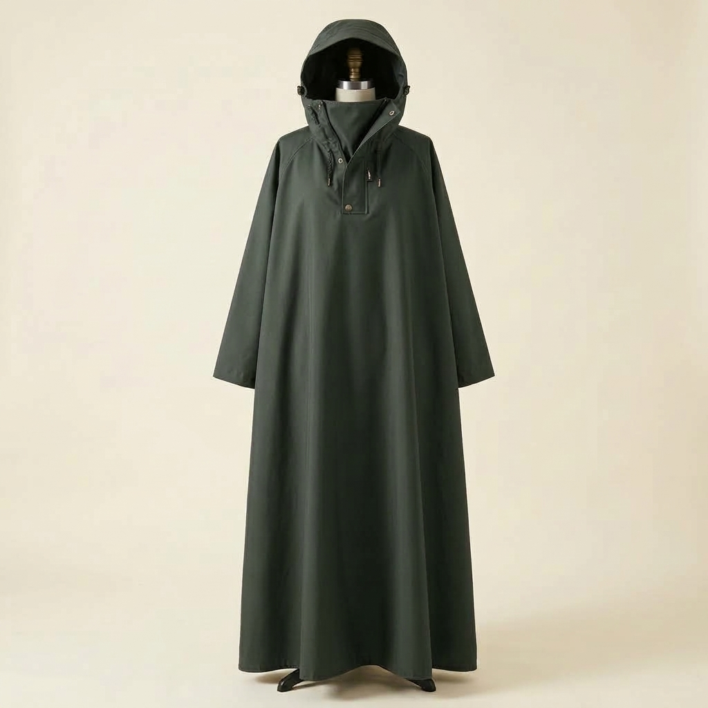 Poncho de pluie long Route Sèche vert foncé sur buste